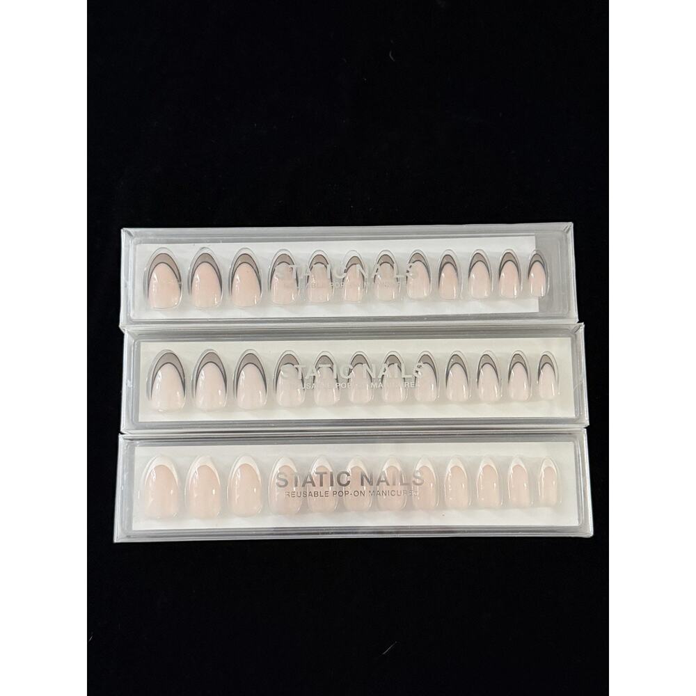 Lot 3 Static Nails Pop On Reusable Manicures French Mani Sheer Fixation Nylon